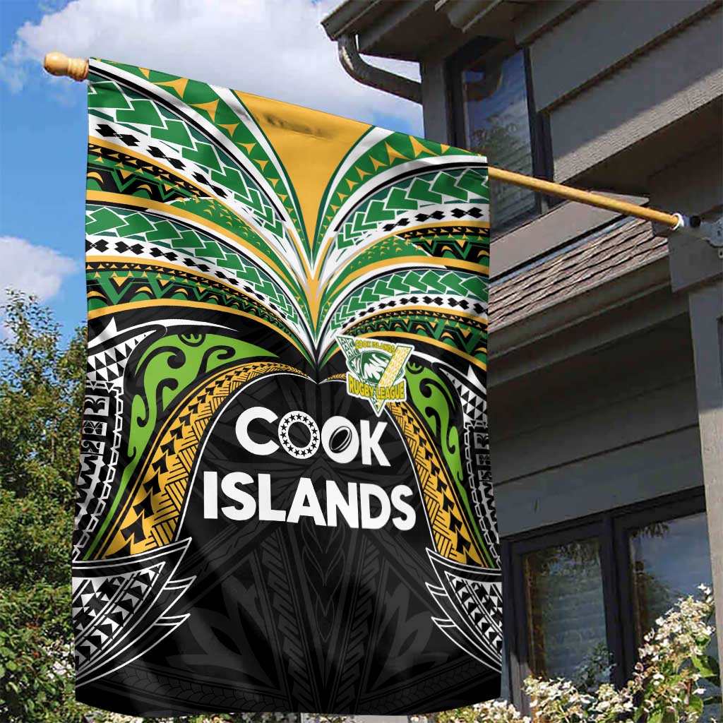 Cook Islands Rugby League Garden Flag Tatau Tribal Motifs-Black Color LT03 - Polynesian Pride