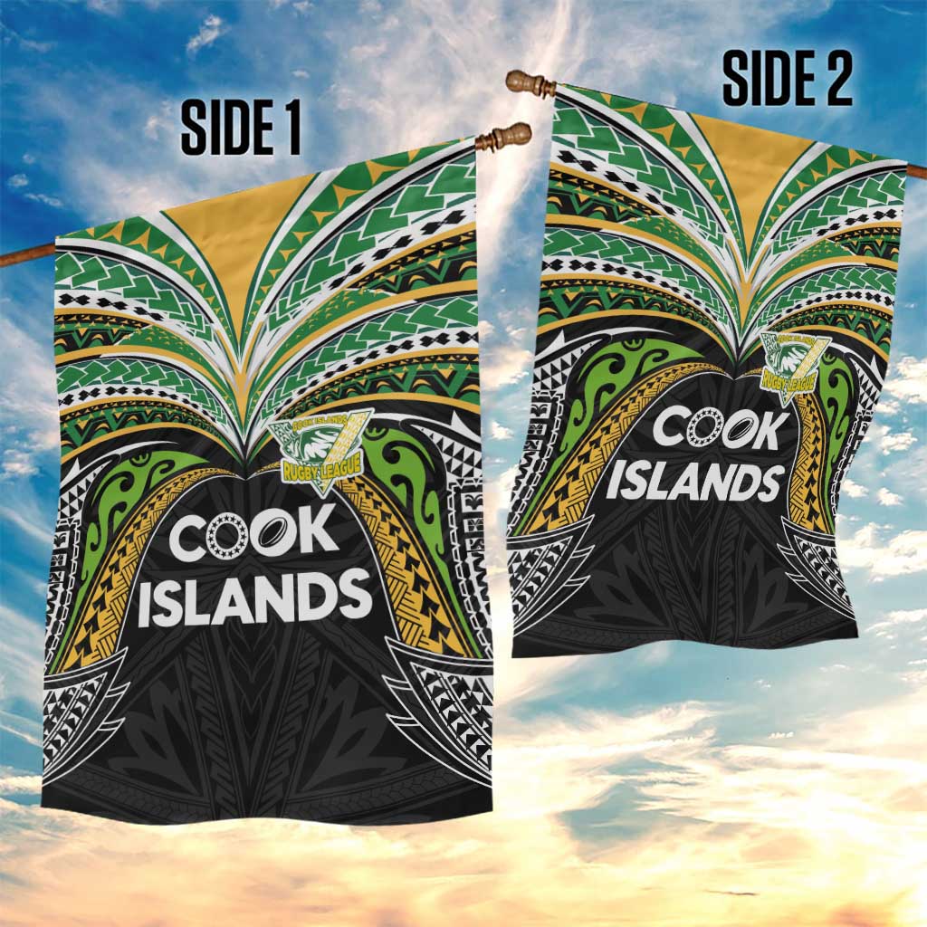 Cook Islands Rugby League Garden Flag Tatau Tribal Motifs-Black Color LT03 - Polynesian Pride