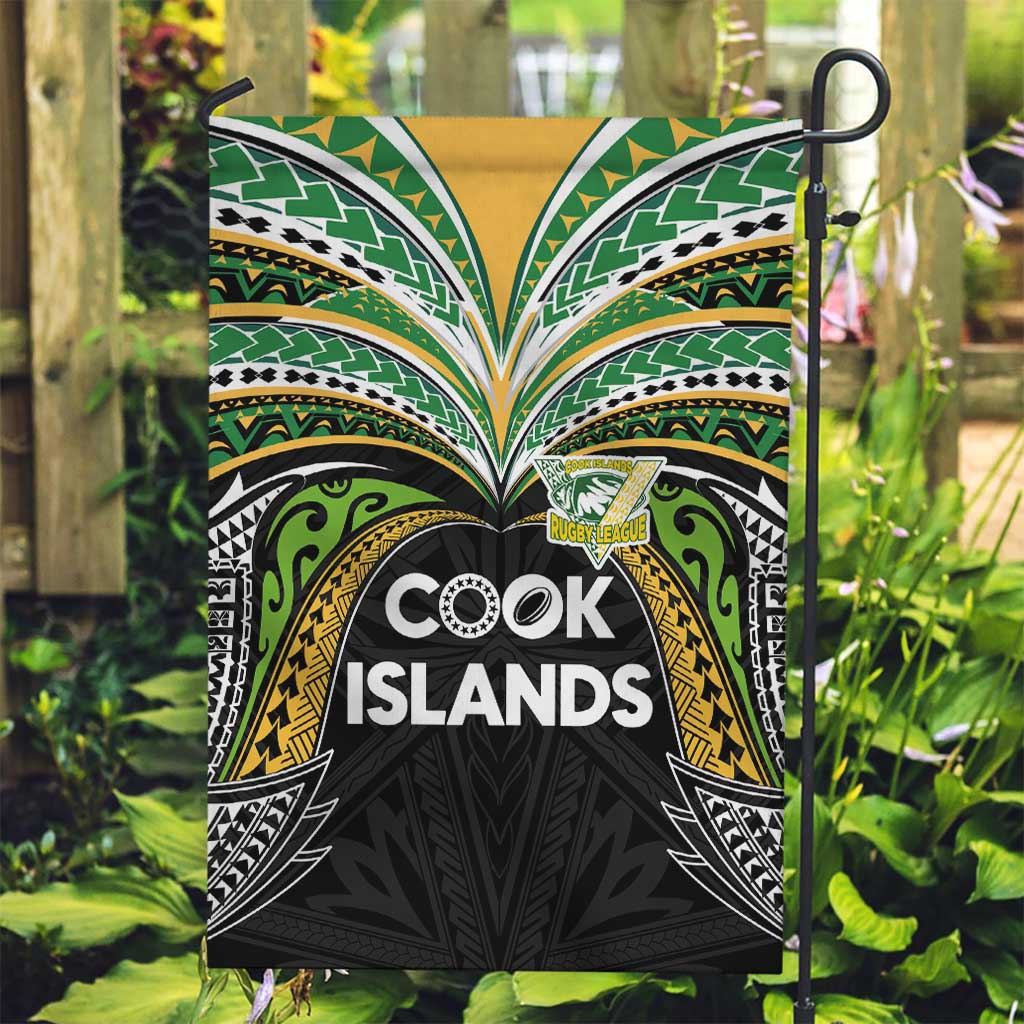 Cook Islands Rugby League Garden Flag Tatau Tribal Motifs-Black Color LT03 Garden Flag Black - Polynesian Pride