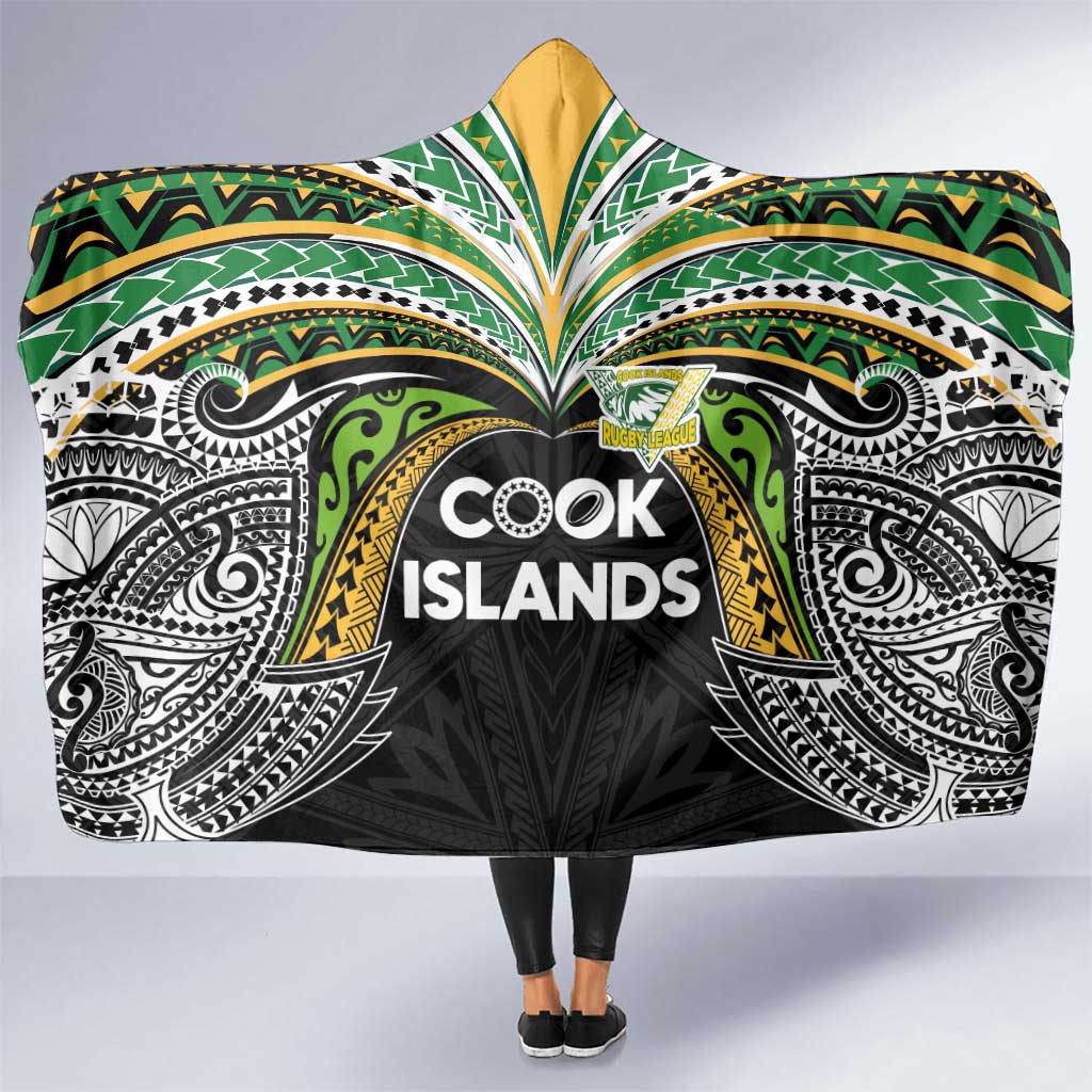 Cook Islands Rugby League Hooded Blanket Tatau Tribal Motifs-Black Color LT03 One Size Black - Polynesian Pride