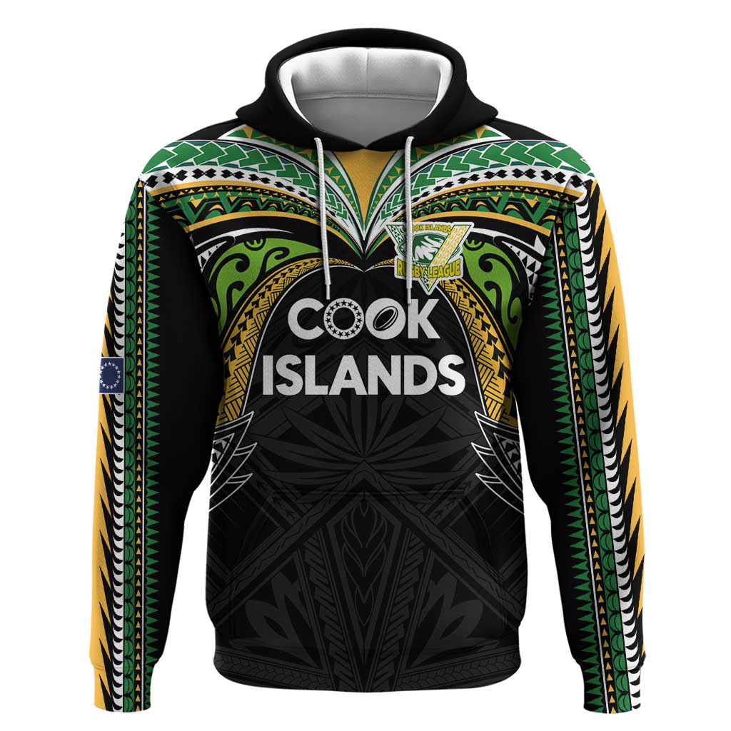Custom Cook Islands Rugby League Hoodie Tatau Tribal Motifs-Black Color LT03 Pullover Hoodie Black - Polynesian Pride