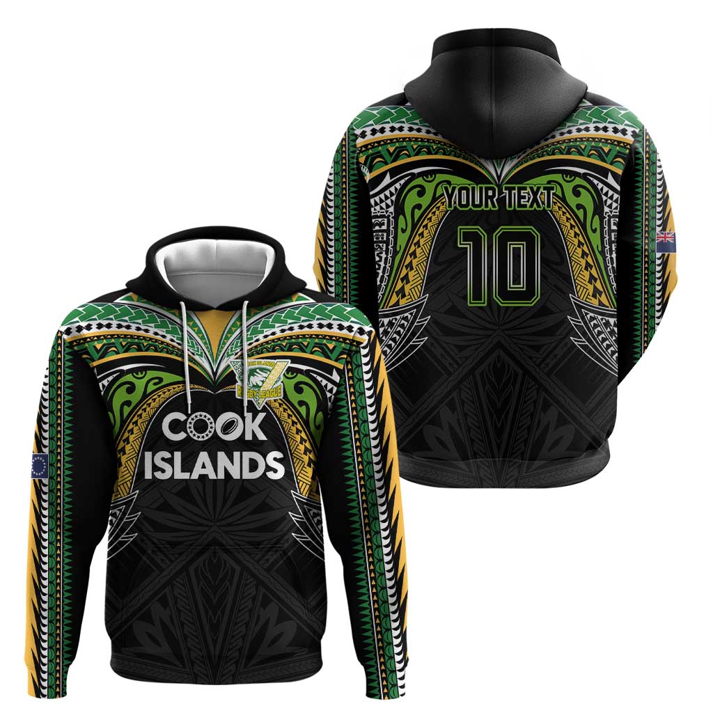 Custom Cook Islands Rugby League Hoodie Tatau Tribal Motifs-Black Color LT03 - Polynesian Pride