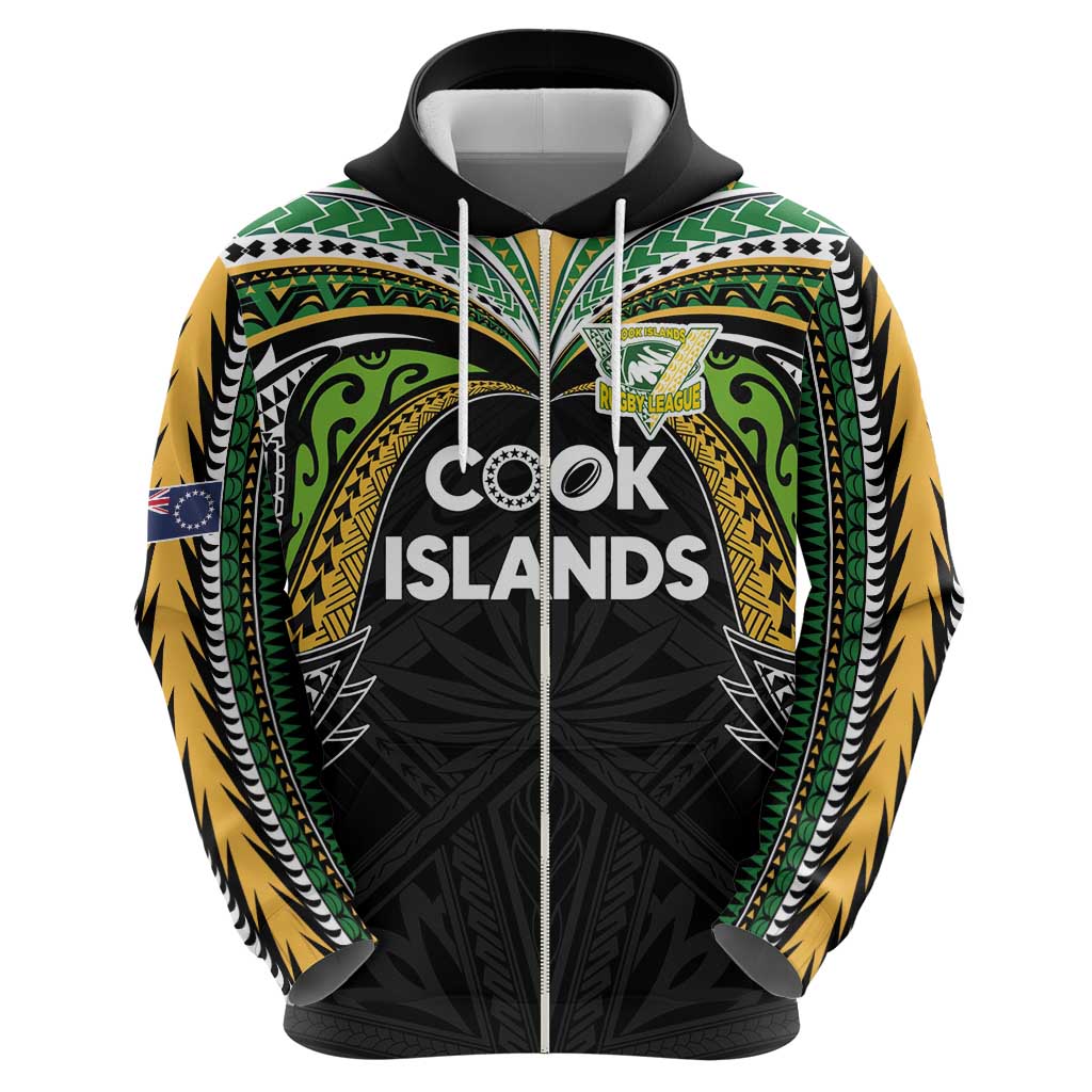 Custom Cook Islands Rugby League Hoodie Tatau Tribal Motifs-Black Color LT03 - Polynesian Pride