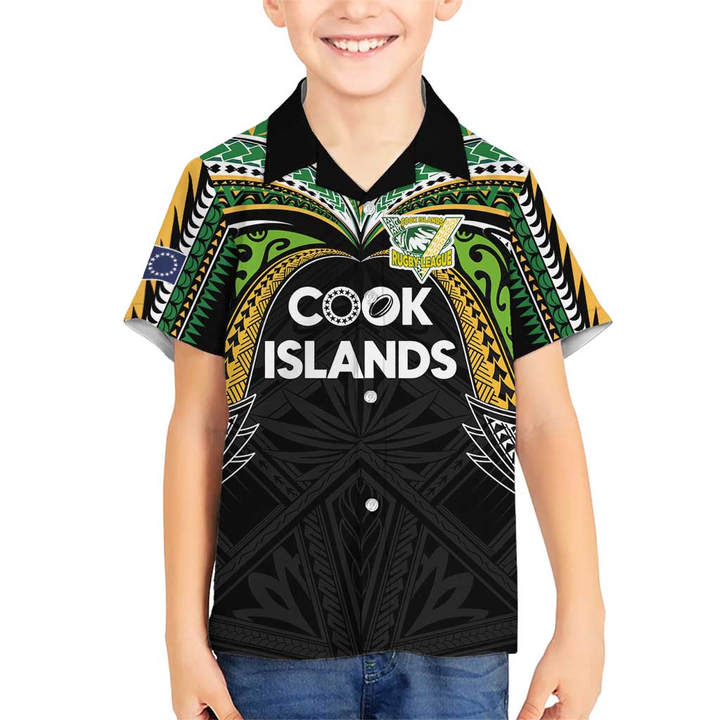 Custom Cook Islands Rugby League Kid Hawaiian Shirt Tatau Tribal Motifs-Black Color LT03 Kid Black - Polynesian Pride