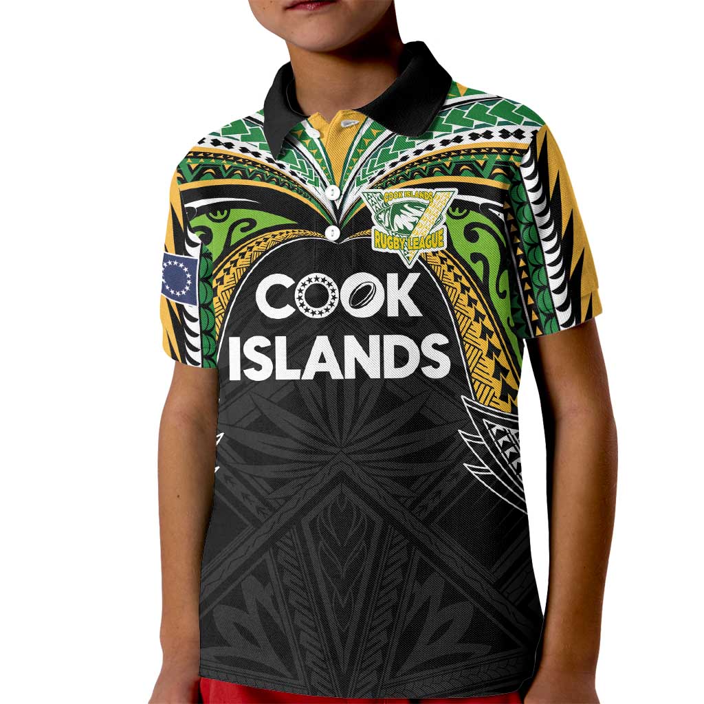 Custom Cook Islands Rugby League Kid Polo Shirt Tatau Tribal Motifs-Black Color LT03 Kid Black - Polynesian Pride