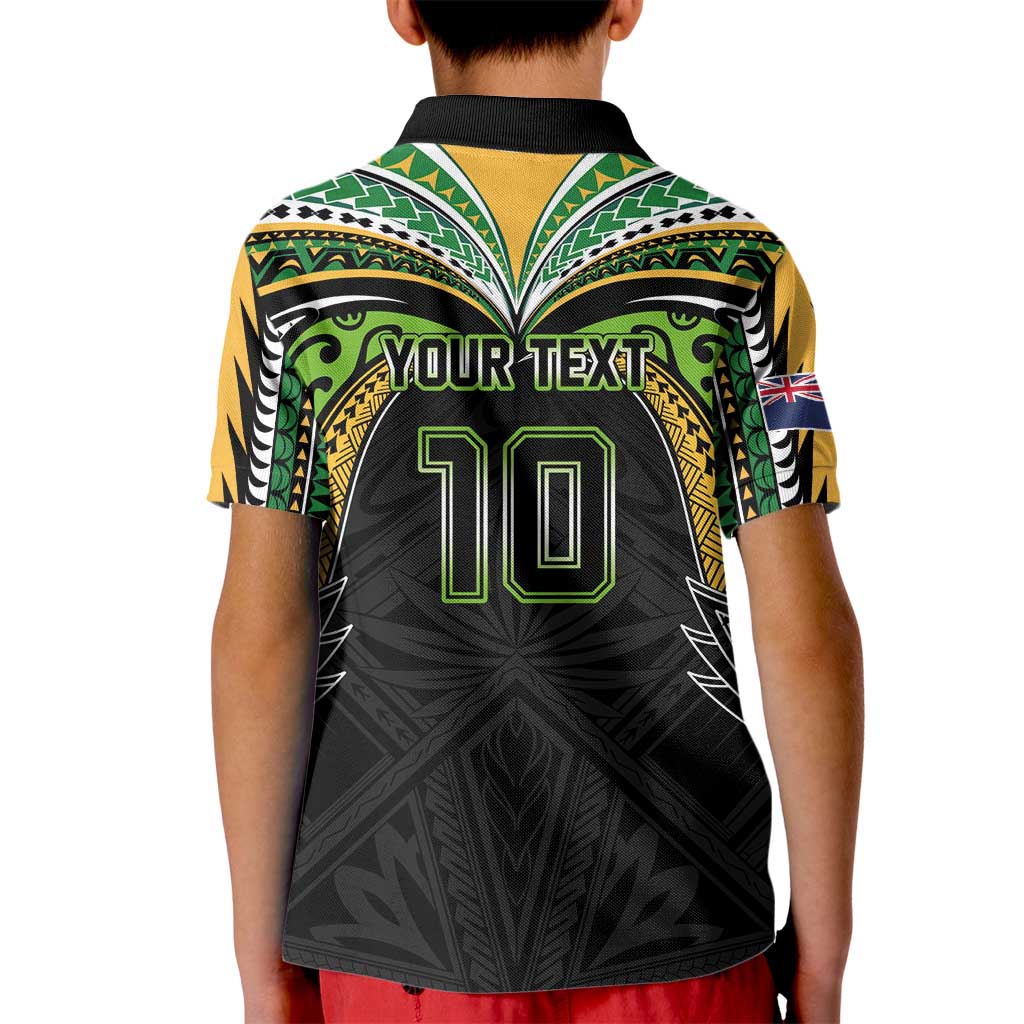 Custom Cook Islands Rugby League Kid Polo Shirt Tatau Tribal Motifs-Black Color LT03 - Polynesian Pride