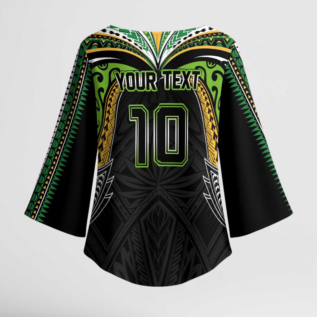Custom Cook Islands Rugby League Kimono Sleeve Blouse Tatau Tribal Motifs-Black Color LT03 - Polynesian Pride