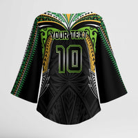 Custom Cook Islands Rugby League Kimono Sleeve Blouse Tatau Tribal Motifs-Black Color LT03 - Polynesian Pride