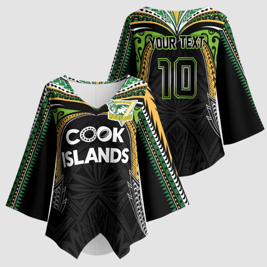 Custom Cook Islands Rugby League Kimono Sleeve Blouse Tatau Tribal Motifs-Black Color LT03 - Polynesian Pride