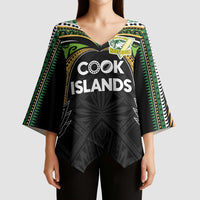 Custom Cook Islands Rugby League Kimono Sleeve Blouse Tatau Tribal Motifs-Black Color LT03 - Polynesian Pride