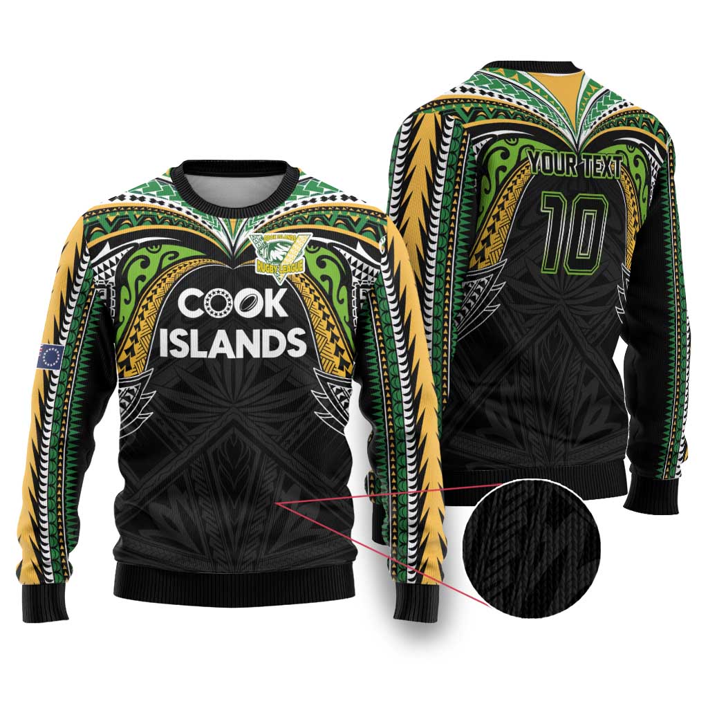 Custom Cook Islands Rugby League Ugly Christmas Sweater Tatau Tribal Motifs-Black Color LT03 Black - Polynesian Pride