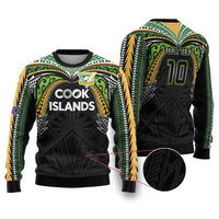 Custom Cook Islands Rugby League Ugly Christmas Sweater Tatau Tribal Motifs-Black Color LT03 Black - Polynesian Pride