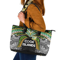 Cook Islands Rugby League Leather Tote Bag Tatau Tribal Motifs-Black Color LT03 Black - Polynesian Pride