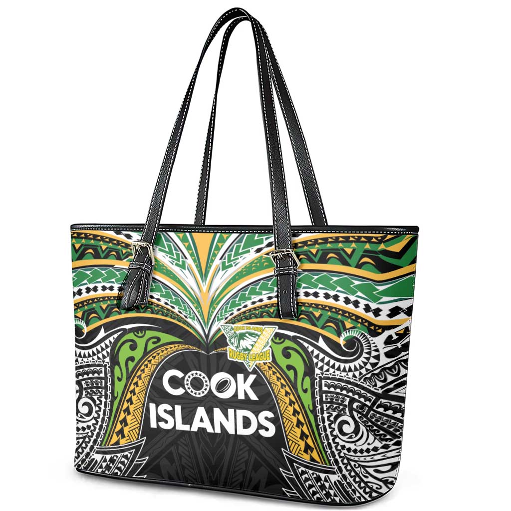 Cook Islands Rugby League Leather Tote Bag Tatau Tribal Motifs-Black Color LT03 - Polynesian Pride