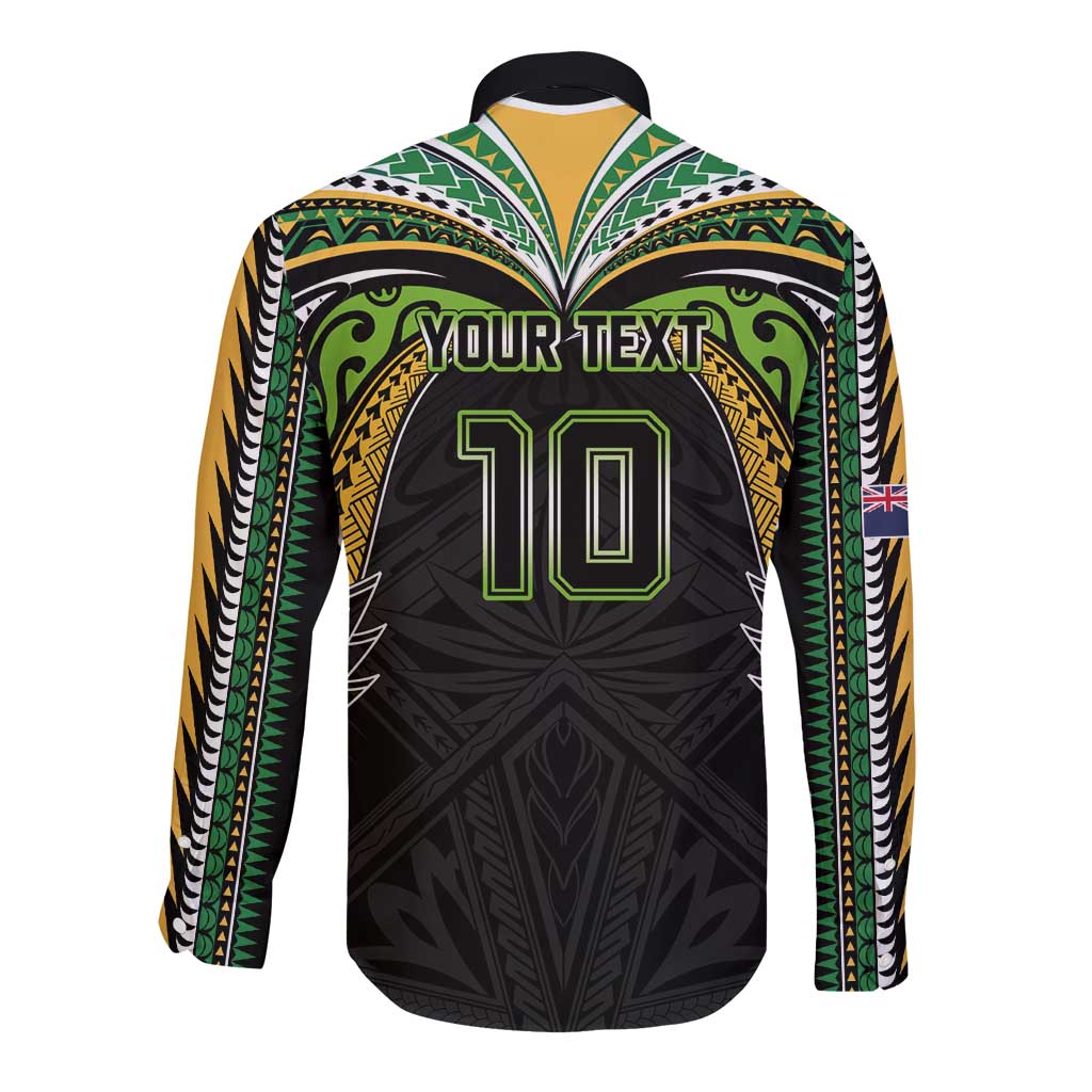 Custom Cook Islands Rugby League Long Sleeve Button Shirt Tatau Tribal Motifs-Black Color LT03 - Polynesian Pride
