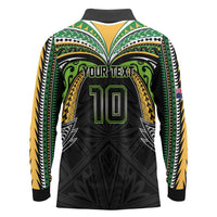 Custom Cook Islands Rugby League Long Sleeve Polo Shirt Tatau Tribal Motifs-Black Color LT03 - Polynesian Pride