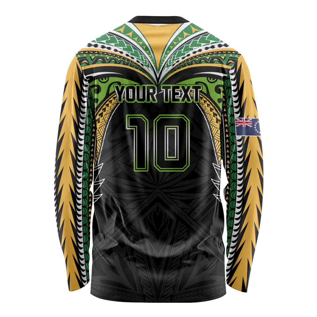 Custom Cook Islands Rugby League Long Sleeve Shirt Tatau Tribal Motifs-Black Color LT03 - Polynesian Pride