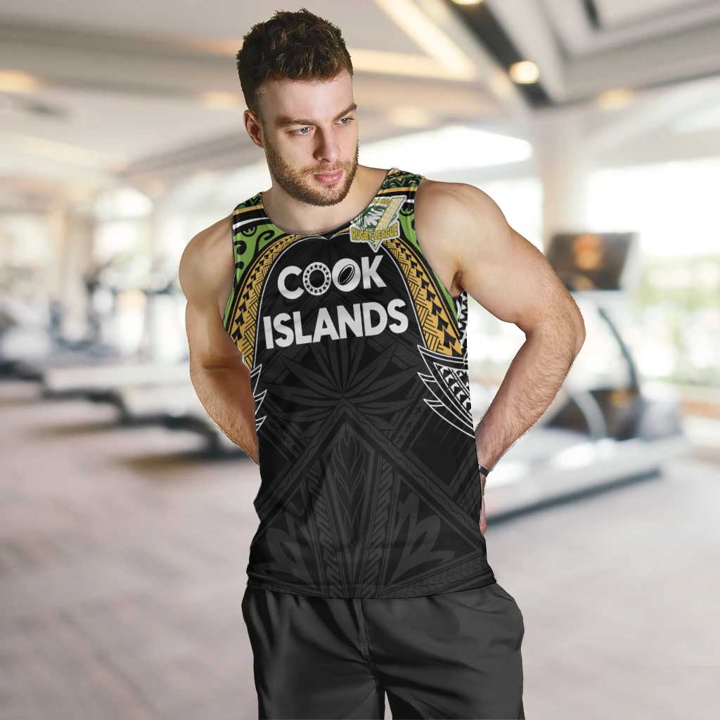 Custom Cook Islands Rugby League Men Tank Top Tatau Tribal Motifs-Black Color LT03 Black - Polynesian Pride
