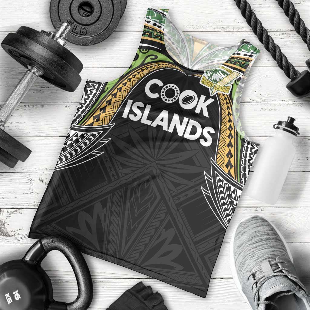 Custom Cook Islands Rugby League Men Tank Top Tatau Tribal Motifs-Black Color LT03 - Polynesian Pride