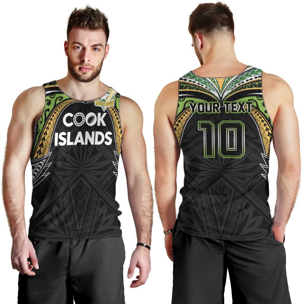 Custom Cook Islands Rugby League Men Tank Top Tatau Tribal Motifs-Black Color LT03 - Polynesian Pride