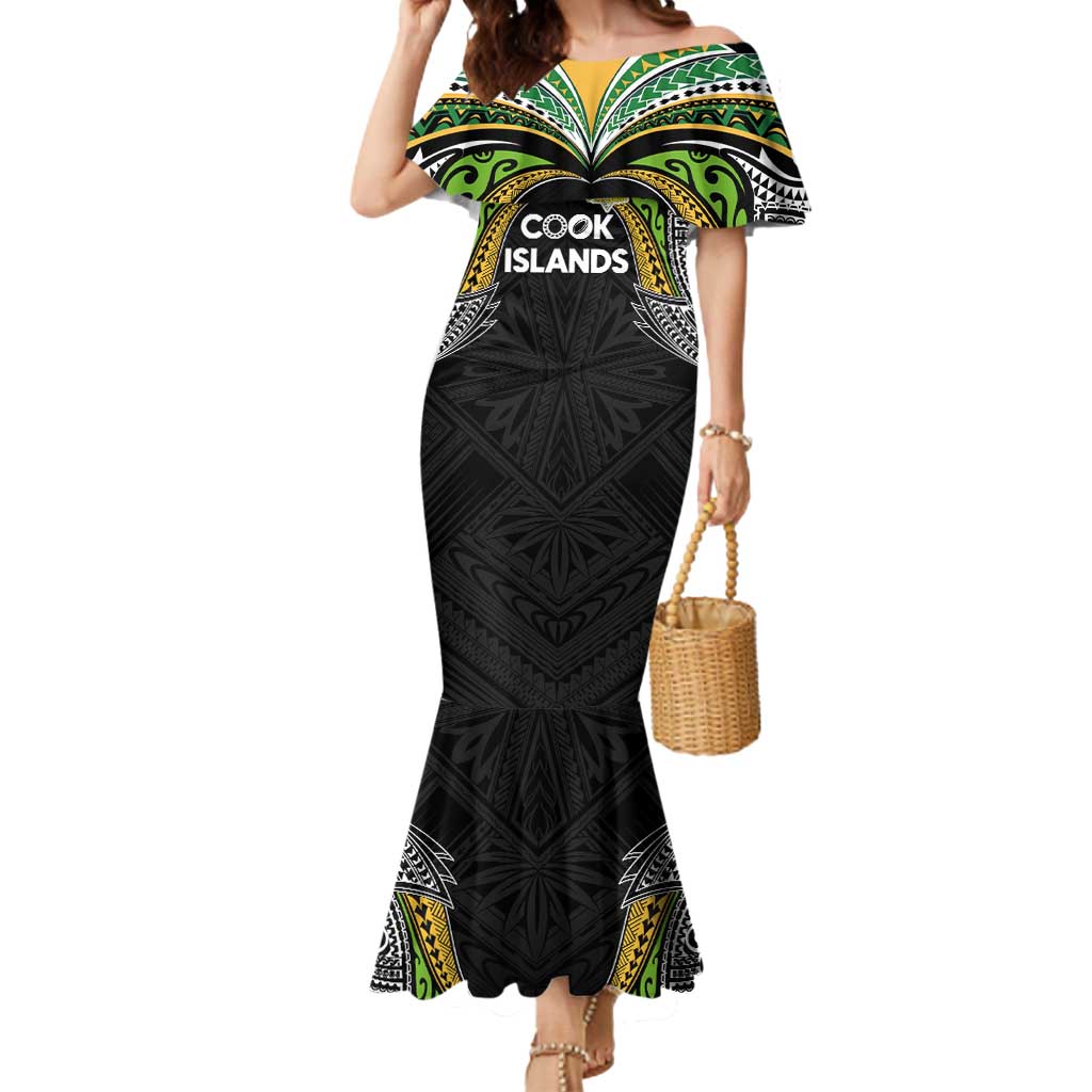 Custom Cook Islands Rugby League Mermaid Dress Tatau Tribal Motifs-Black Color LT03 Women Black - Polynesian Pride