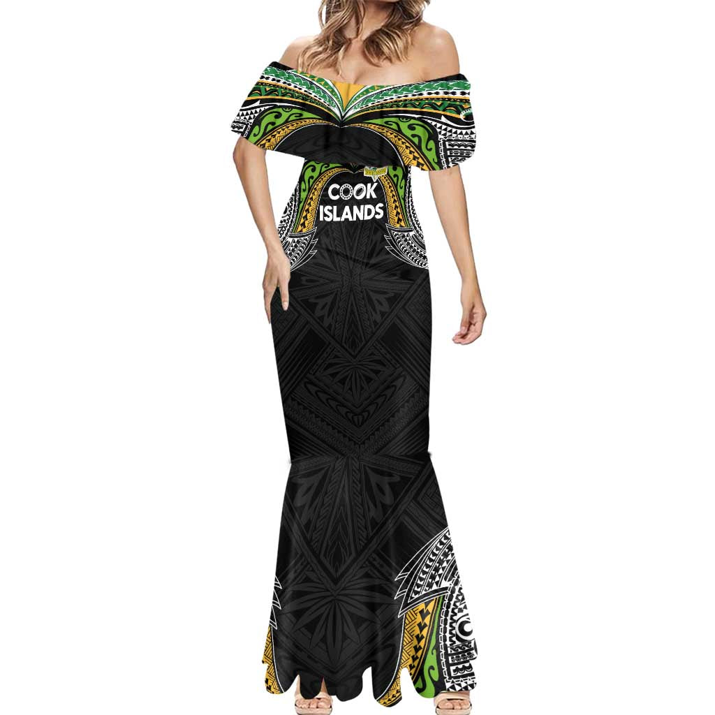 Custom Cook Islands Rugby League Mermaid Dress Tatau Tribal Motifs-Black Color LT03 - Polynesian Pride