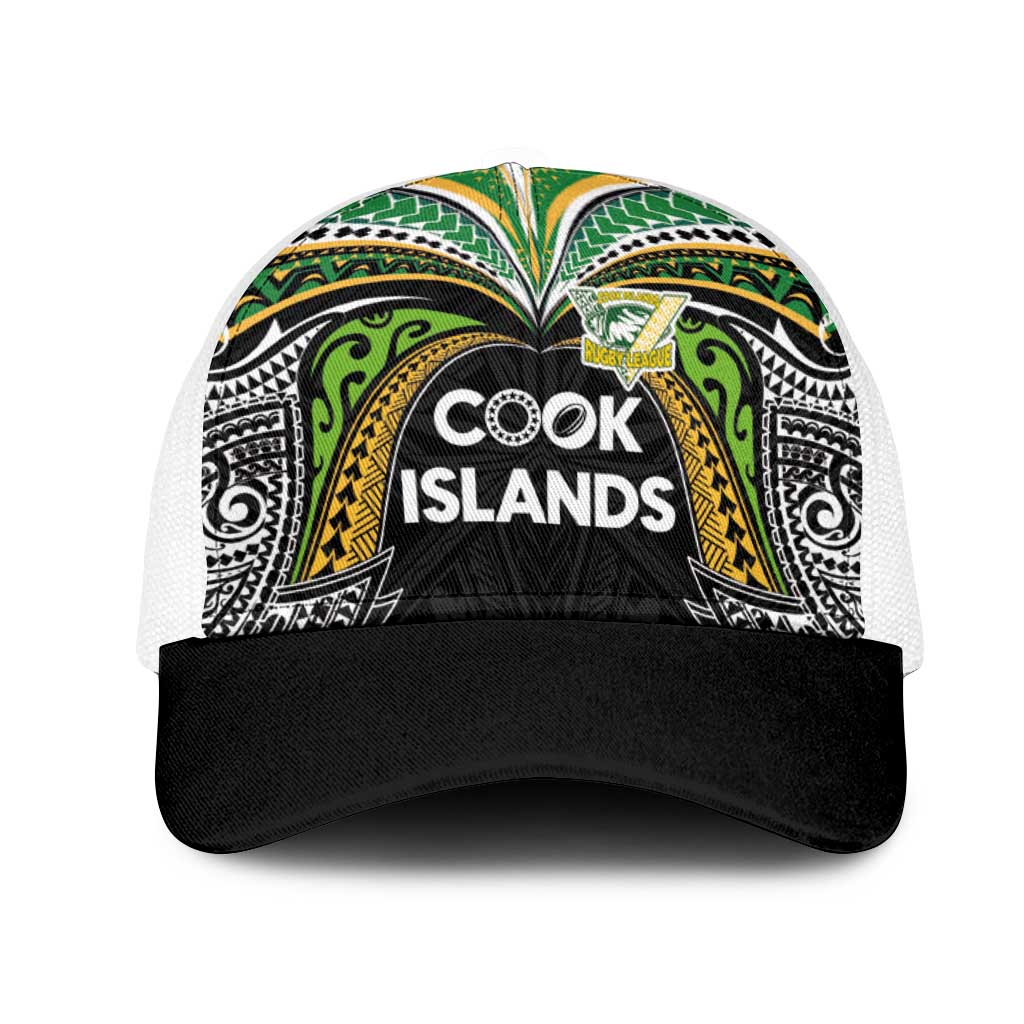 Cook Islands Rugby League Mesh Trucker Cap Tatau Tribal Motifs-Black Color - Polynesian Pride
