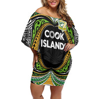 Custom Cook Islands Rugby League Off Shoulder Short Dress Tatau Tribal Motifs-Black Color LT03 Women Black - Polynesian Pride