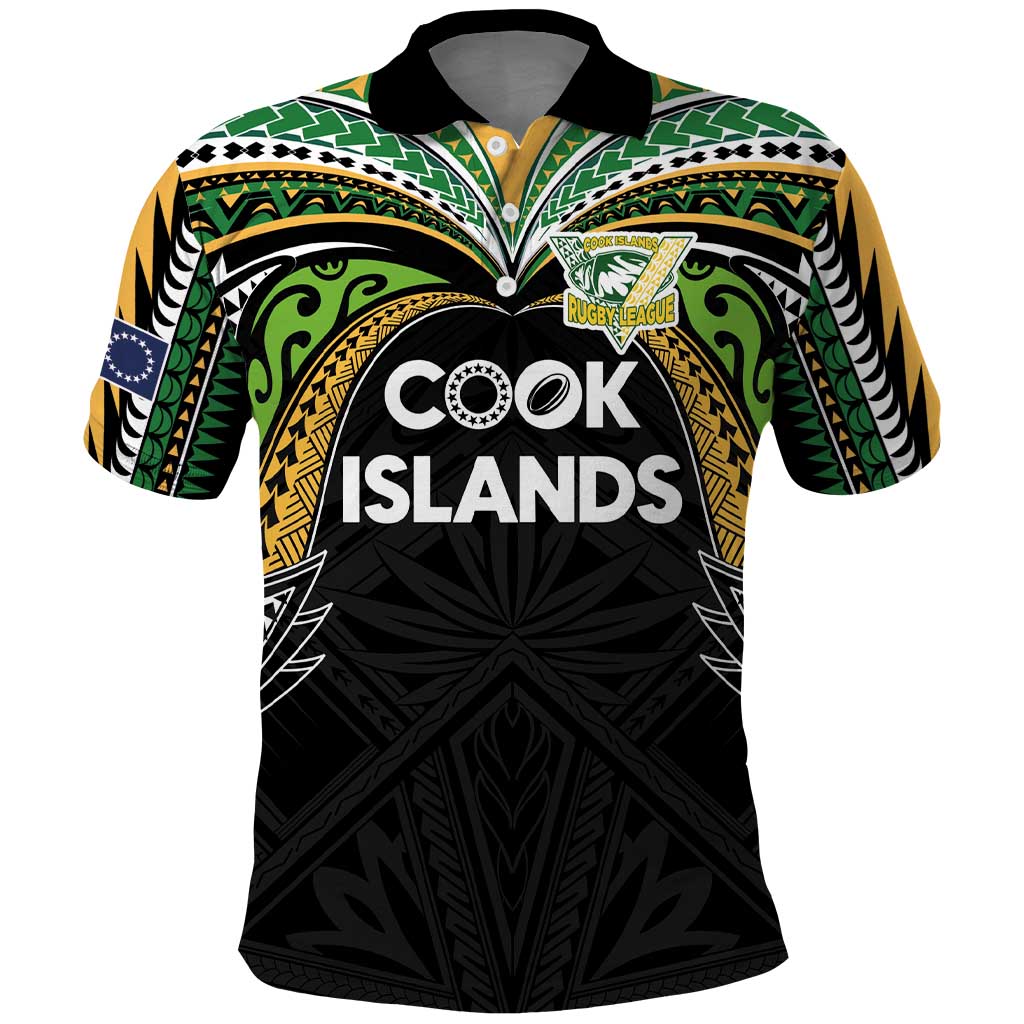 Custom Cook Islands Rugby League Polo Shirt Tatau Tribal Motifs-Black Color LT03 Black - Polynesian Pride