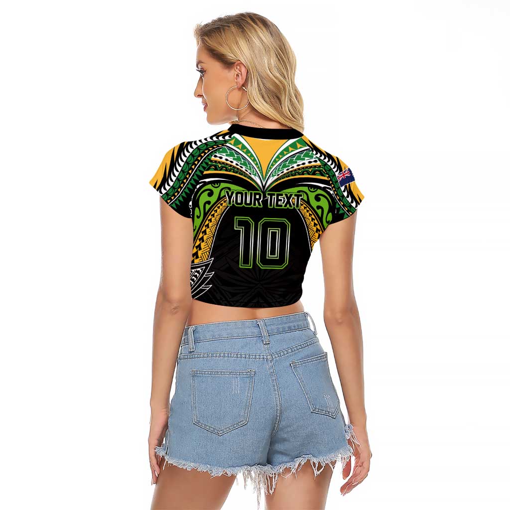 Custom Cook Islands Rugby League Raglan Cropped T Shirt Tatau Tribal Motifs-Black Color LT03 - Polynesian Pride