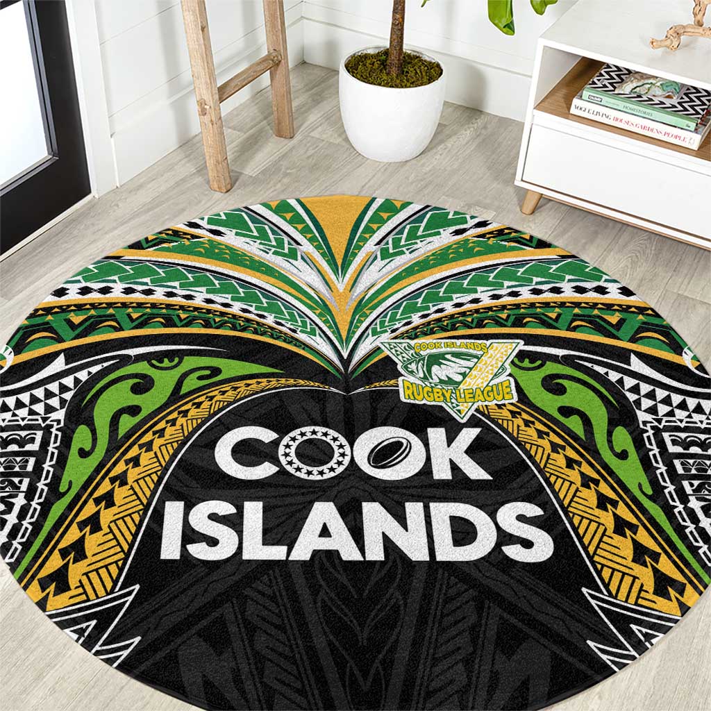 Cook Islands Rugby League Round Carpet Tatau Tribal Motifs-Black Color LT03 Black - Polynesian Pride