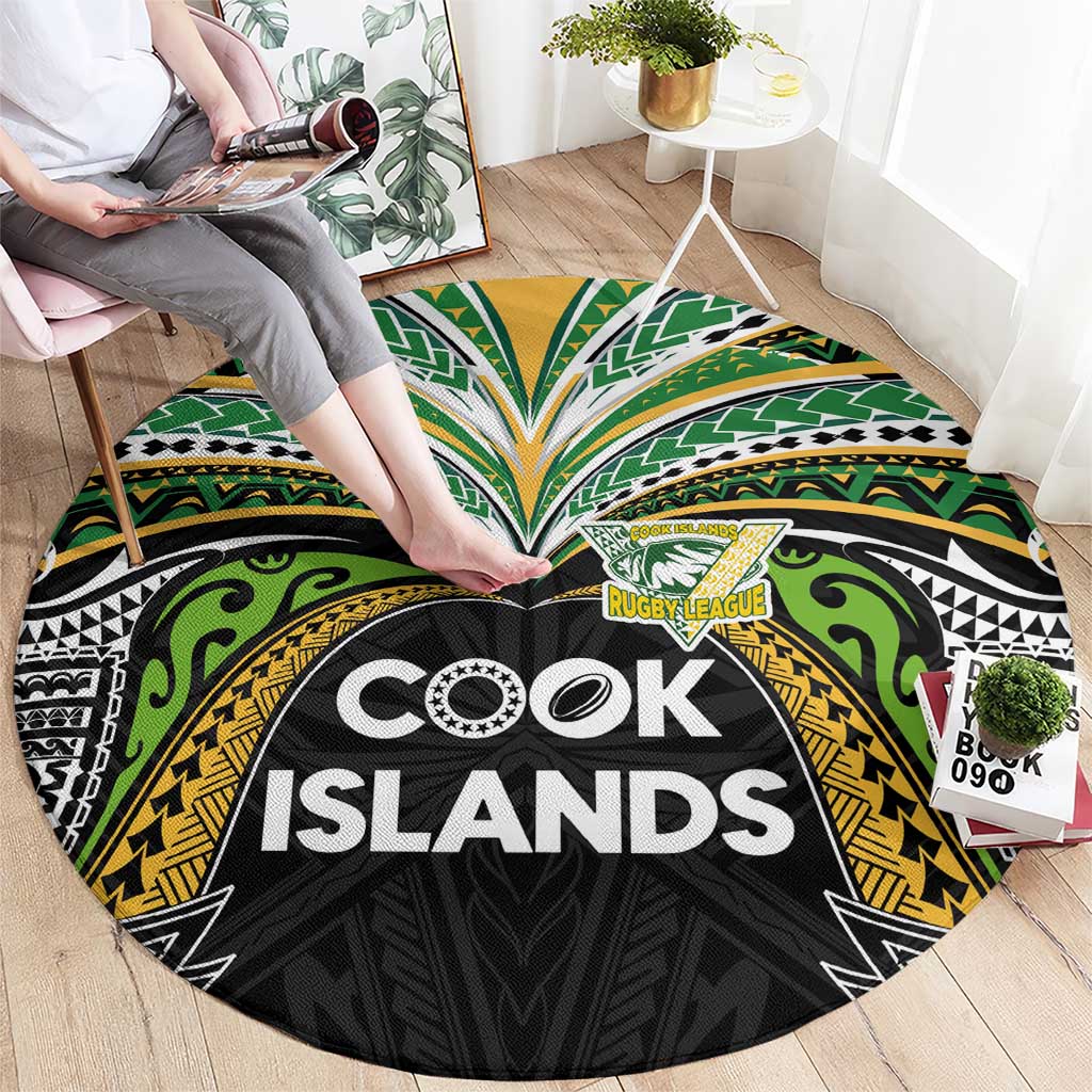 Cook Islands Rugby League Round Carpet Tatau Tribal Motifs-Black Color LT03 - Polynesian Pride