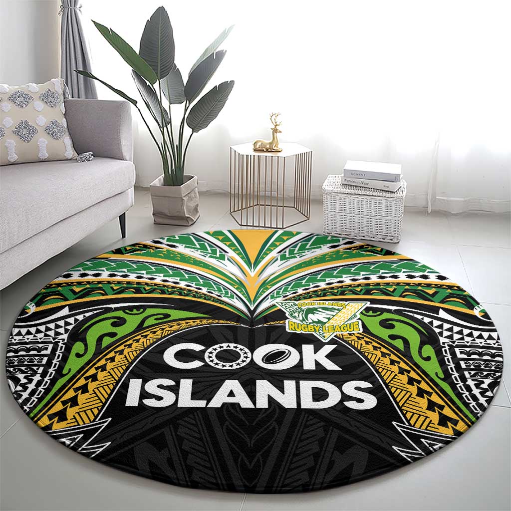 Cook Islands Rugby League Round Carpet Tatau Tribal Motifs-Black Color LT03 - Polynesian Pride