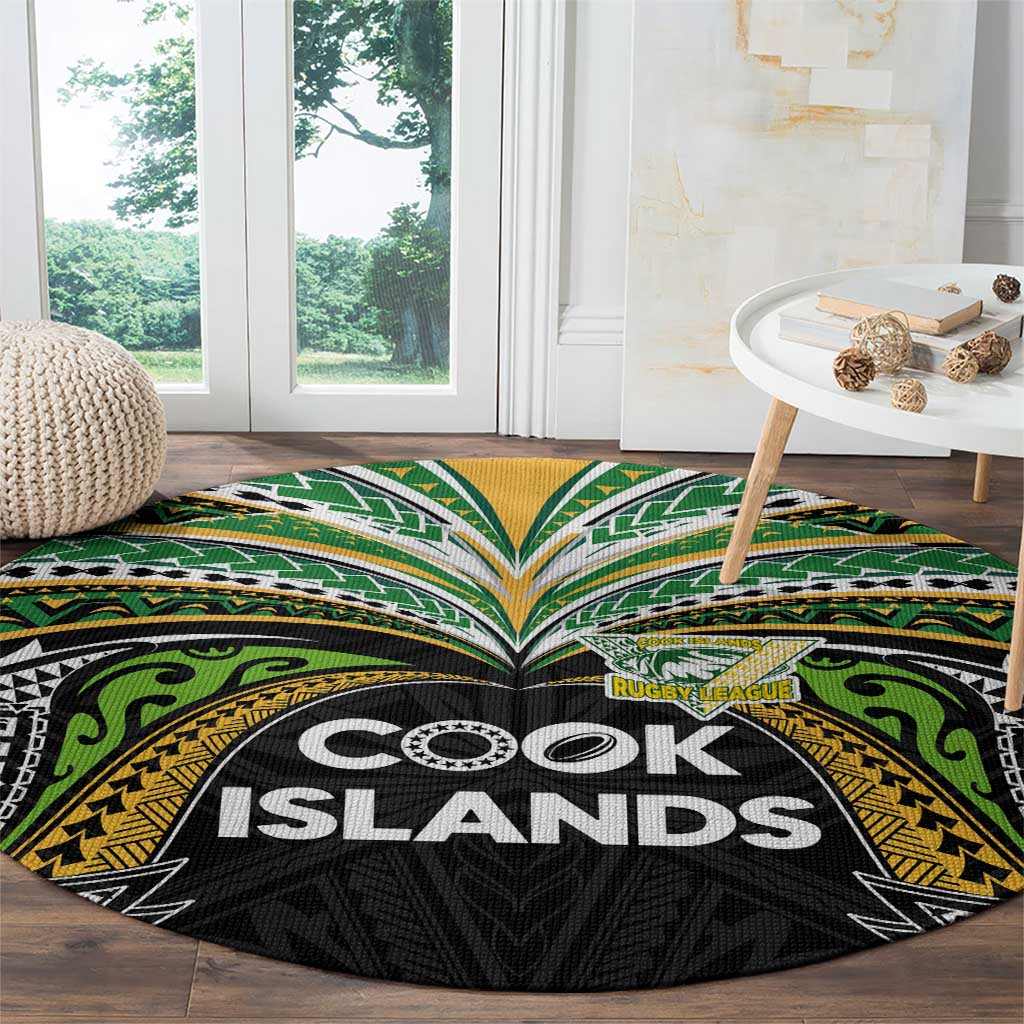 Cook Islands Rugby League Round Carpet Tatau Tribal Motifs-Black Color LT03 - Polynesian Pride