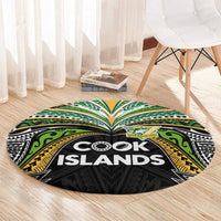 Cook Islands Rugby League Round Carpet Tatau Tribal Motifs-Black Color LT03 - Polynesian Pride