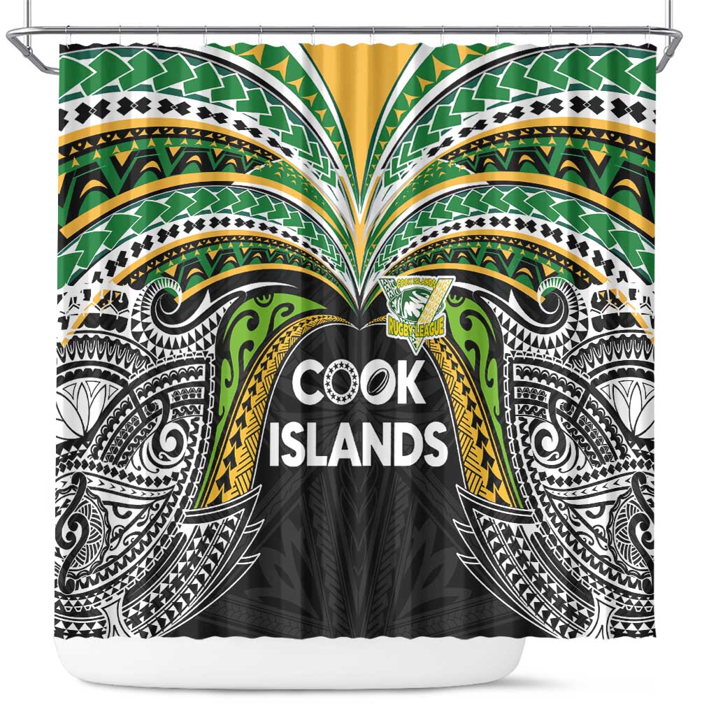 Cook Islands Rugby League Shower Curtain Tatau Tribal Motifs-Black Color LT03 Black - Polynesian Pride
