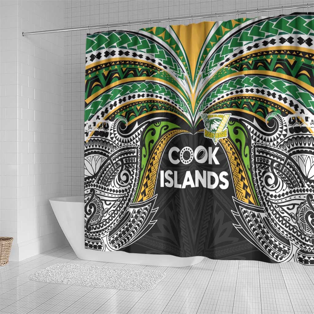 Cook Islands Rugby League Shower Curtain Tatau Tribal Motifs-Black Color LT03 - Polynesian Pride