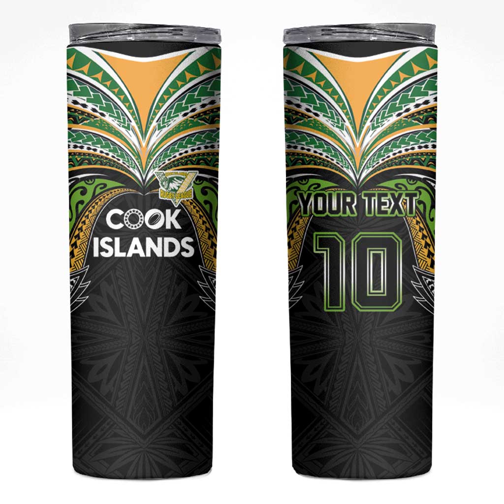 Custom Cook Islands Rugby League Skinny Tumbler Tatau Tribal Motifs-Black Color LT03 Black - Polynesian Pride