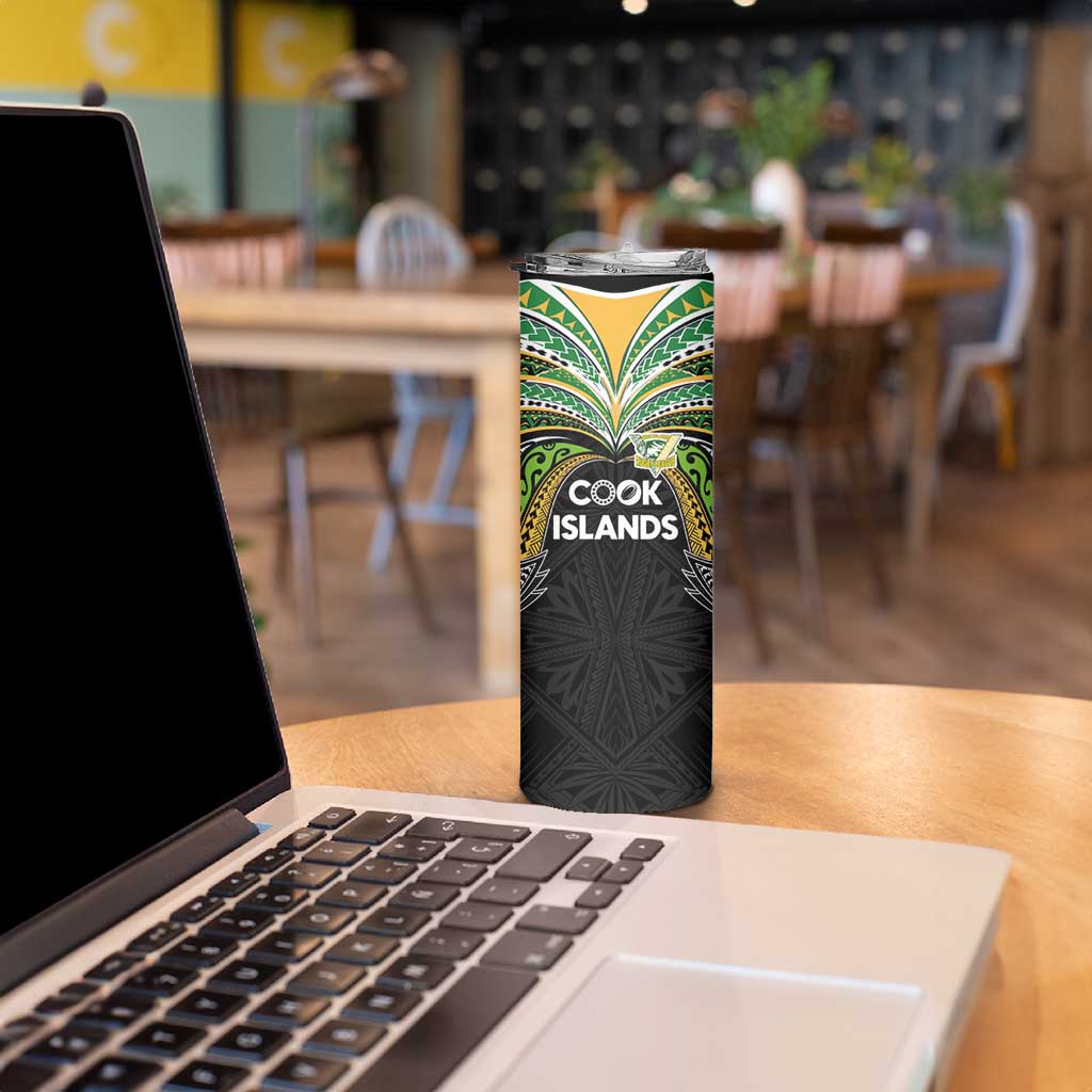 Custom Cook Islands Rugby League Skinny Tumbler Tatau Tribal Motifs-Black Color LT03 - Polynesian Pride