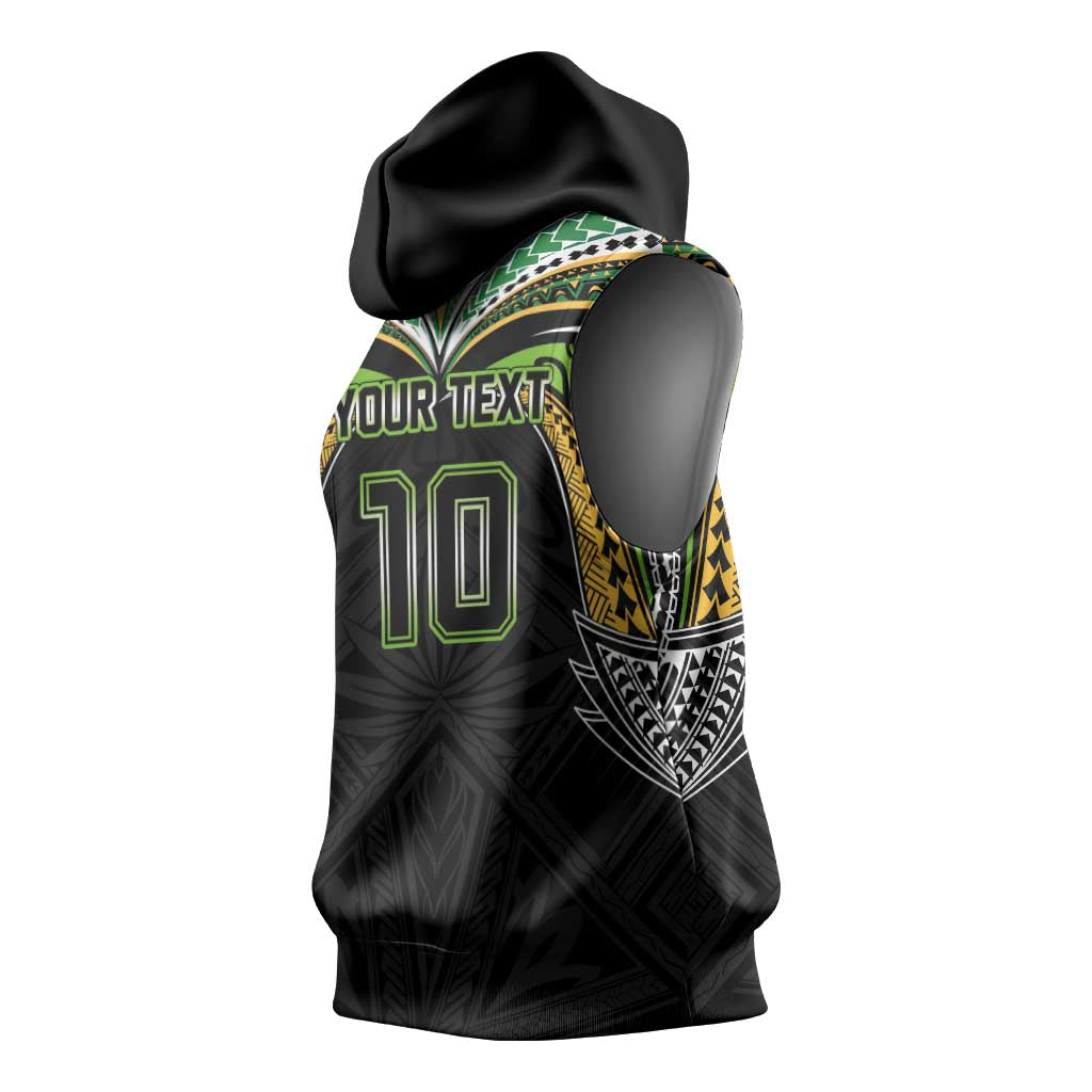 Custom Cook Islands Rugby League Sleeveless Hoodie Tatau Tribal Motifs-Black Color LT03 - Polynesian Pride
