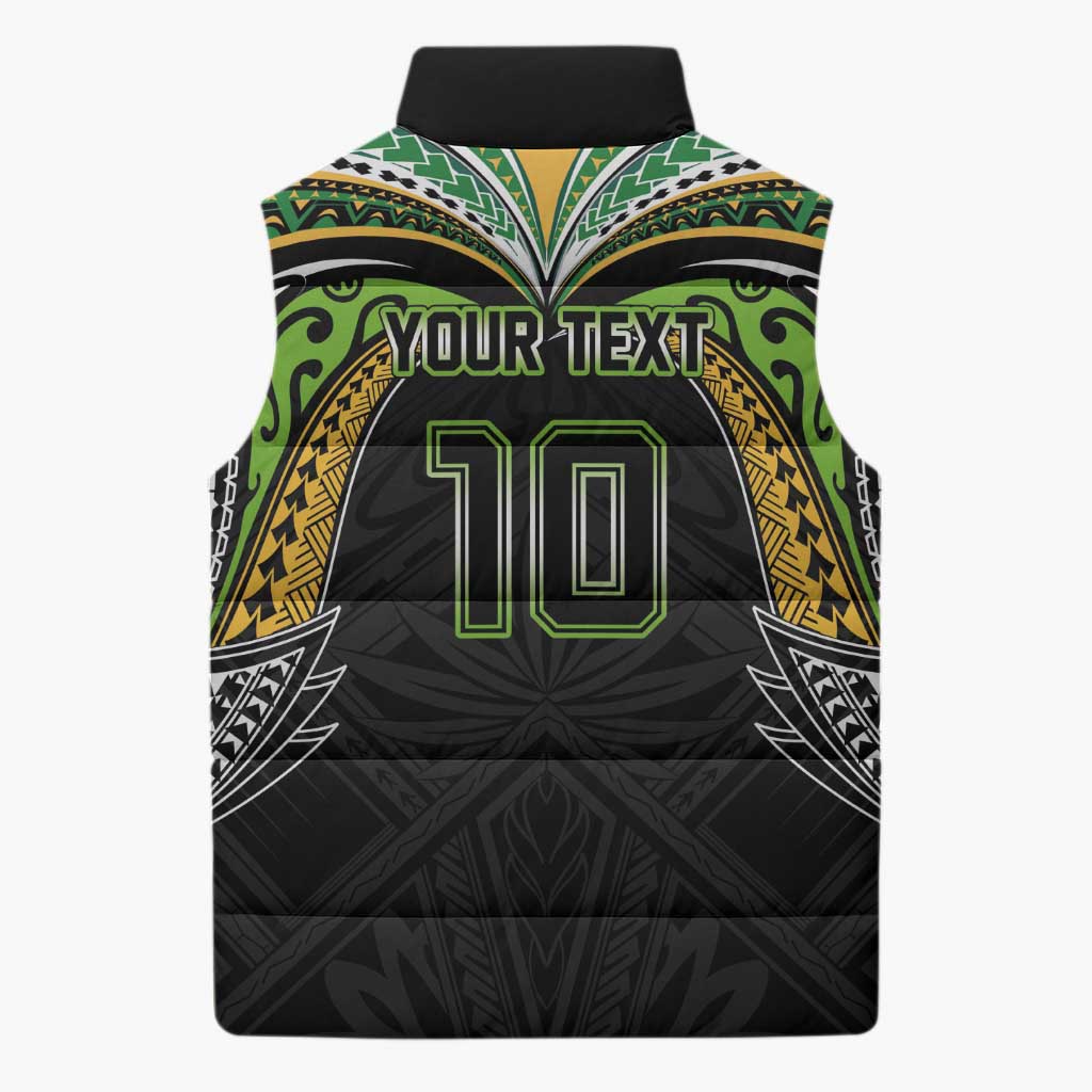 Custom Cook Islands Rugby League Sleeveless Puffer Jacket Tatau Tribal Motifs-Black Color LT03 - Polynesian Pride