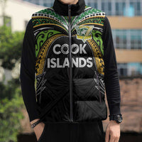 Custom Cook Islands Rugby League Sleeveless Puffer Jacket Tatau Tribal Motifs-Black Color LT03 - Polynesian Pride