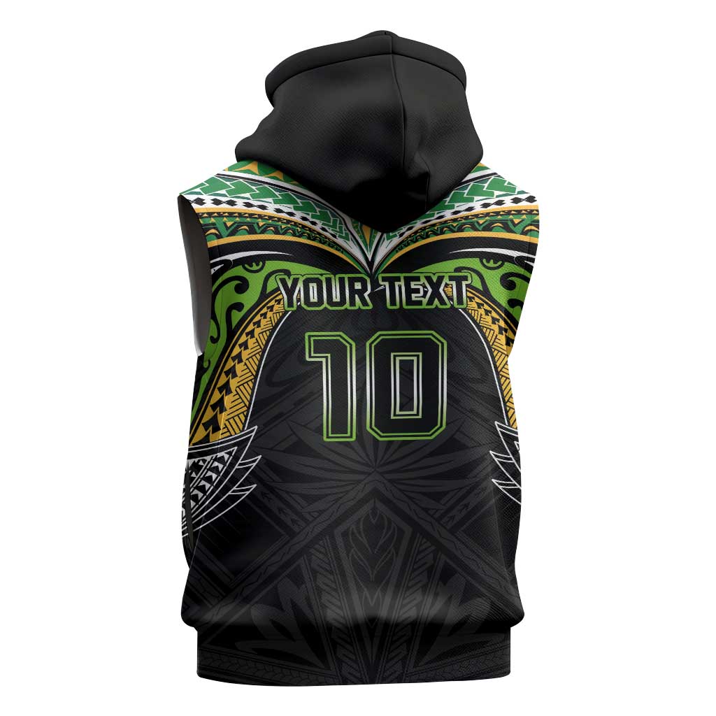 Custom Cook Islands Rugby League Sleeveless Zip Hoodie Tatau Tribal Motifs-Black Color LT03 - Polynesian Pride
