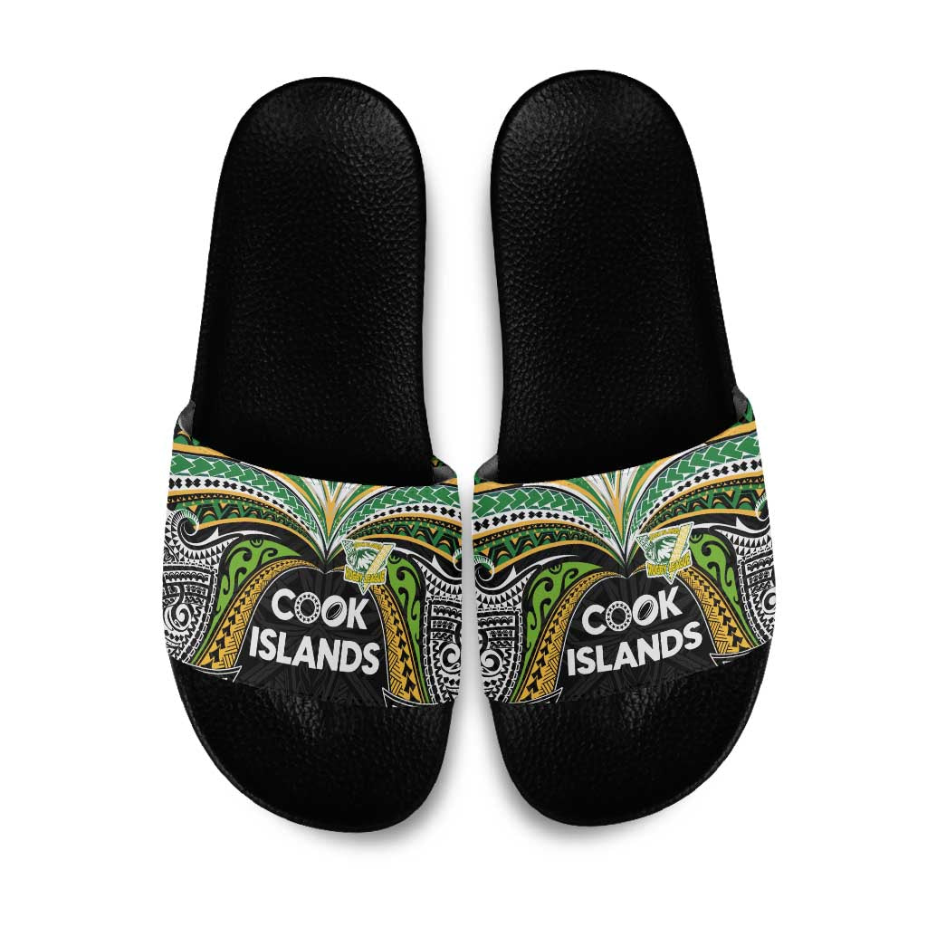 Cook Islands Rugby League Slide Sandals Tatau Tribal Motifs-Black Color LT03 Black - Polynesian Pride