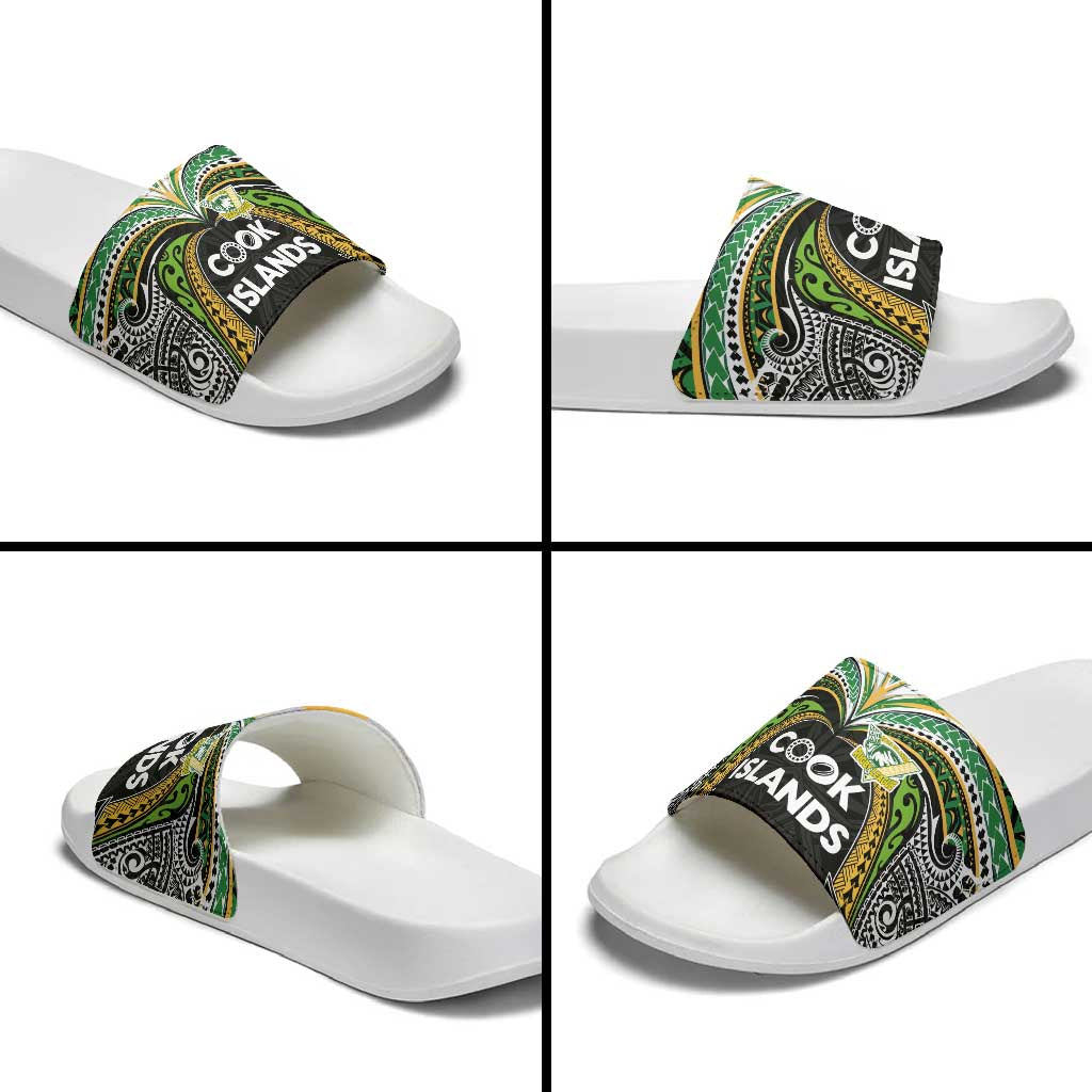 Cook Islands Rugby League Slide Sandals Tatau Tribal Motifs-Black Color LT03 - Polynesian Pride