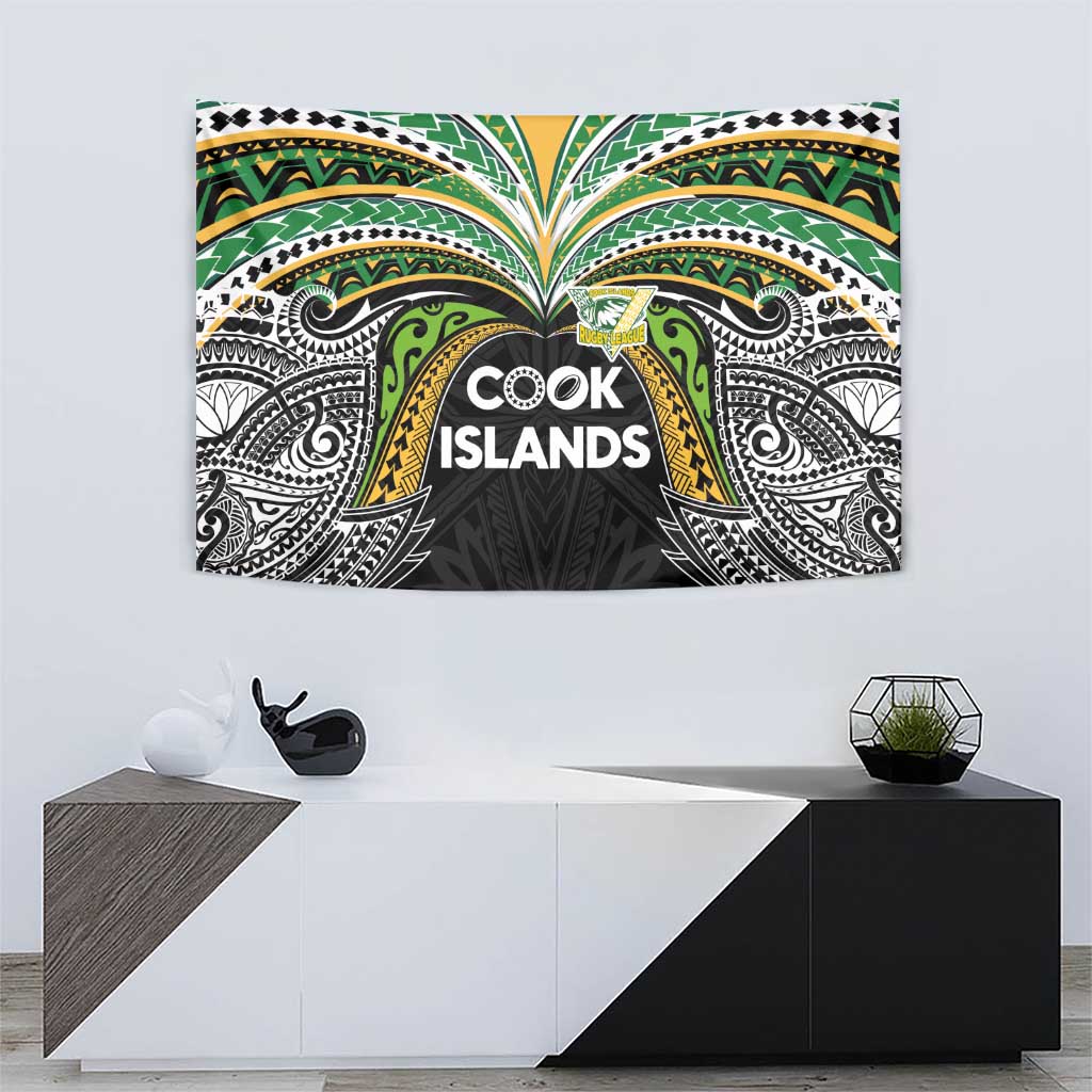 Cook Islands Rugby League Tapestry Tatau Tribal Motifs-Black Color LT03 - Polynesian Pride