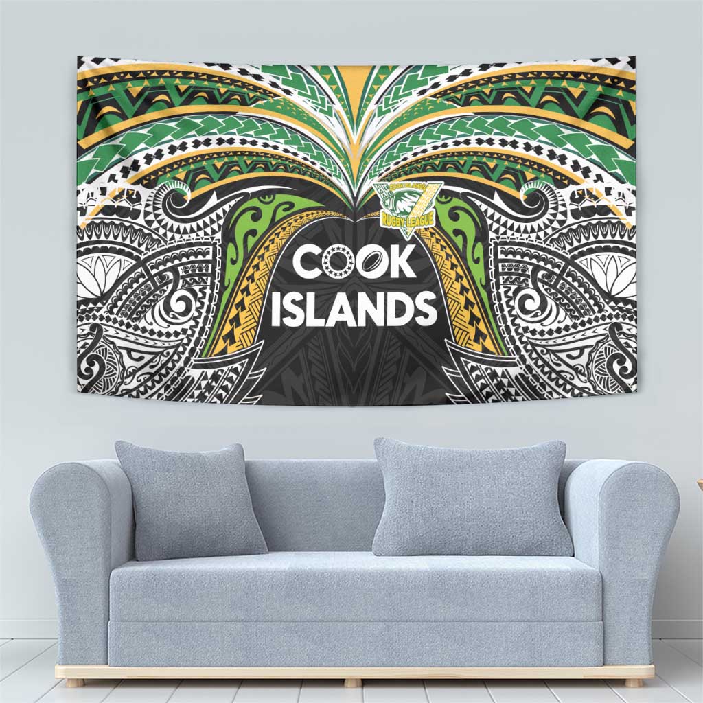 Cook Islands Rugby League Tapestry Tatau Tribal Motifs-Black Color LT03 - Polynesian Pride