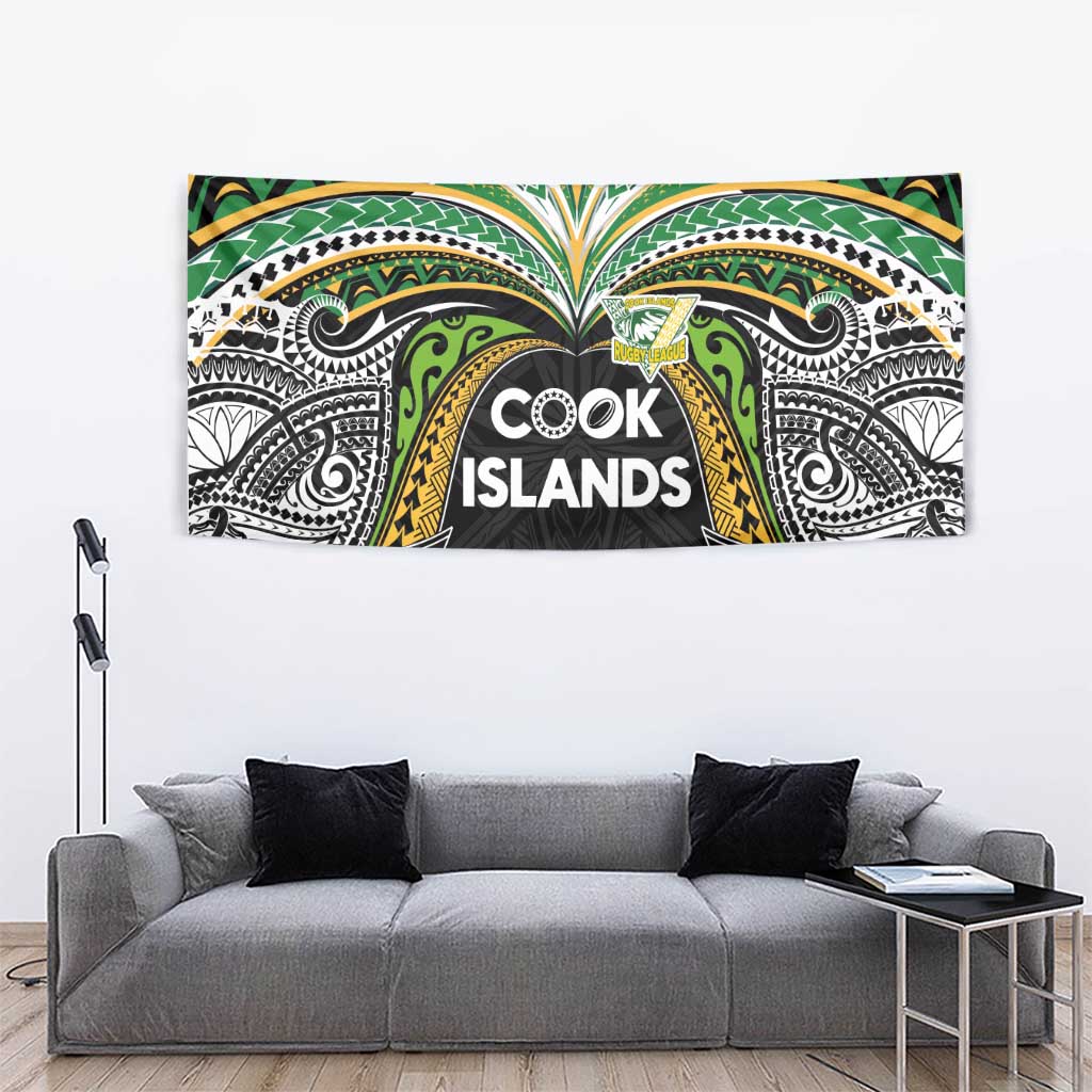 Cook Islands Rugby League Tapestry Tatau Tribal Motifs-Black Color LT03 - Polynesian Pride
