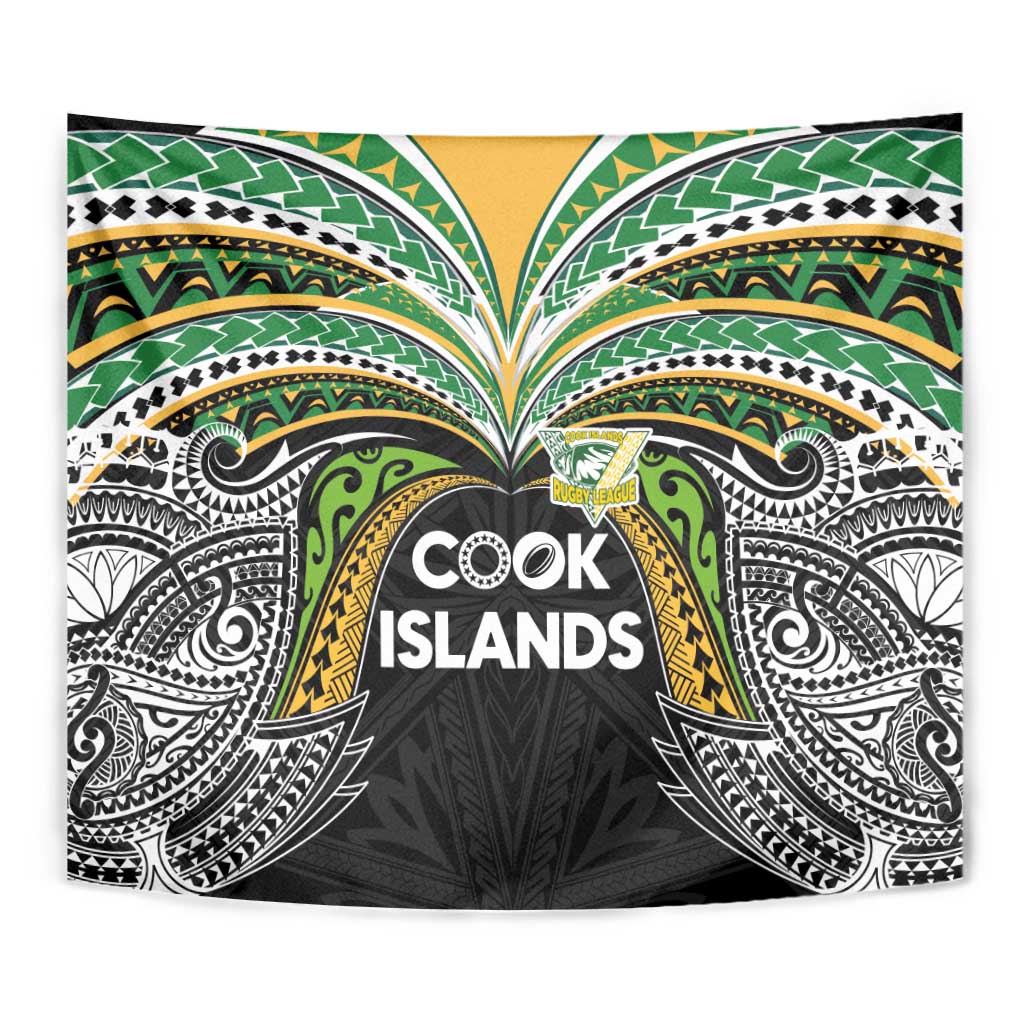 Cook Islands Rugby League Tapestry Tatau Tribal Motifs-Black Color LT03 - Polynesian Pride