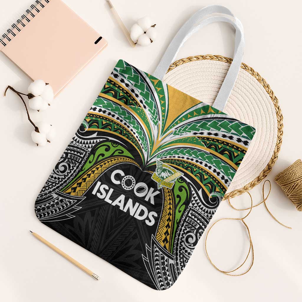 Cook Islands Rugby League Tote Bag Tatau Tribal Motifs-Black Color LT03 White Strap One Size Black - Polynesian Pride